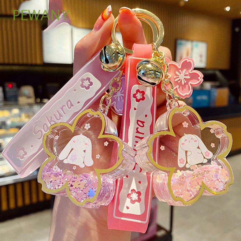 PEWANY Creativity Sakura Quicksand Keychain Gift Key Chain Pendant Liquid Sequins Bag Pendant Trinket Couple Keyring Jewelry Bunny Acrylic Keyring/Multicolor