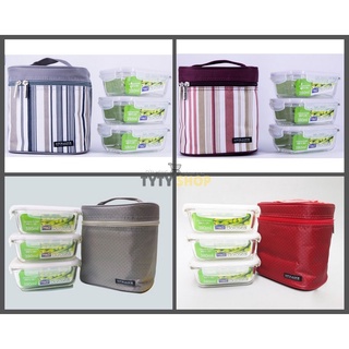 Bộ cơm hộp thủy tinh kèm túi giữ nhiệt Lock&Lock dung tích 380mlx3 LLG422S4