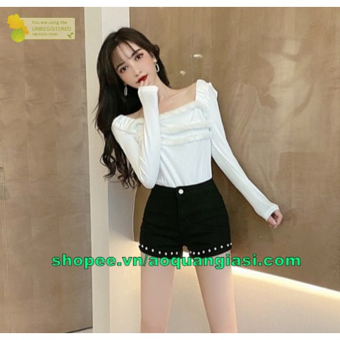 quần short nữ trơn lai cườm q7 mt991 AQGS.com màu đen size s,m,l phong cách Hàn Quốc năng động, cá tính