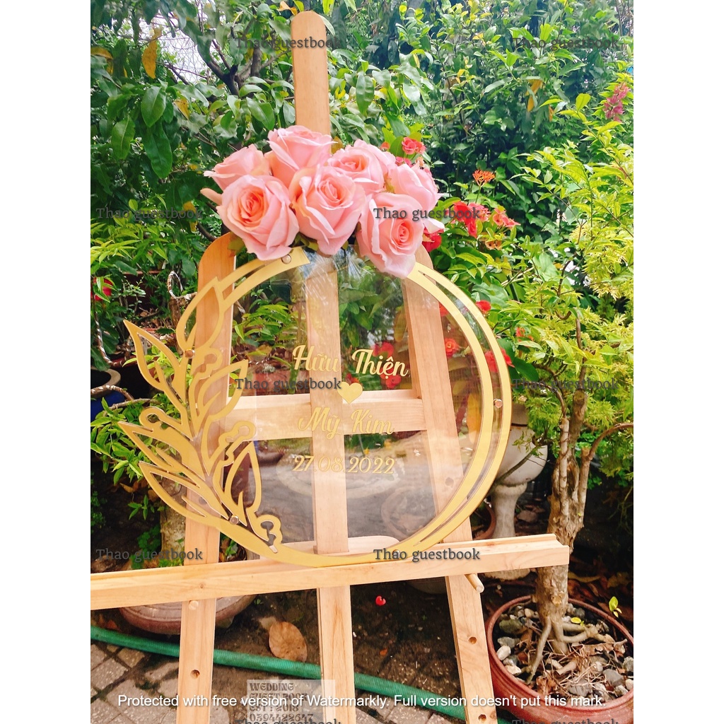 Hộp Thả Tim Cưới  Hình Tròn Trong Suốt Viền Hoa Hồng Kèm Ảnh Thật| Thao Wedding Guestbook