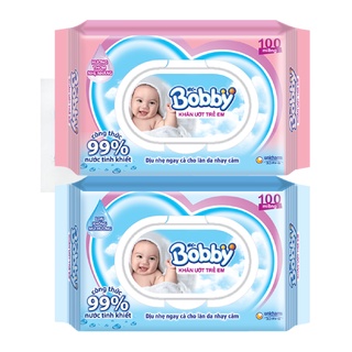 [Mã FMCG80 giảm 10% đơn từ 400K] [MKB Gift] Khăn Ướt Bobby Không Mùi 100 Miếng (Xanh)