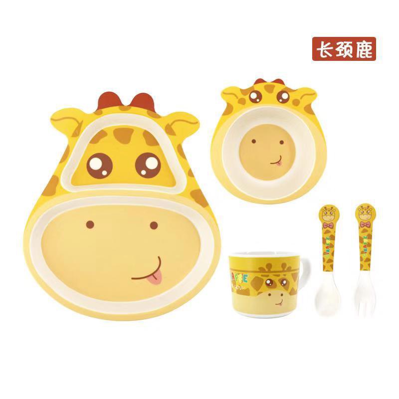 Khay ăn dặm cho bé sợi tre tableware gồm 5 chi tiết gồm thìa, dĩa, khay, bát, cốc dành cho bé