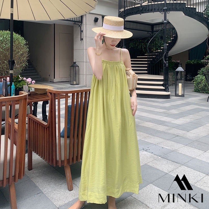 VÁY HAI DÂY LỤA XẾP LY NGỰC - CHẤT LIỆU CAO CẤP - MÀU XANH CỐM | BigBuy360 - bigbuy360.vn