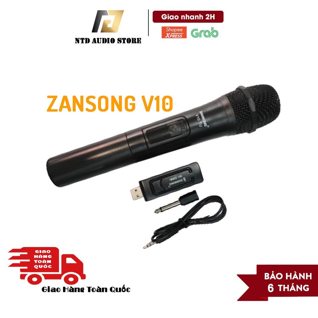 Micro Karaoke Không Dây Tay Đơn Zansong v10 | Micro hát karaoke cho loa kéo, âm ly, dàn âm thanh | Bảo hành 6 tháng