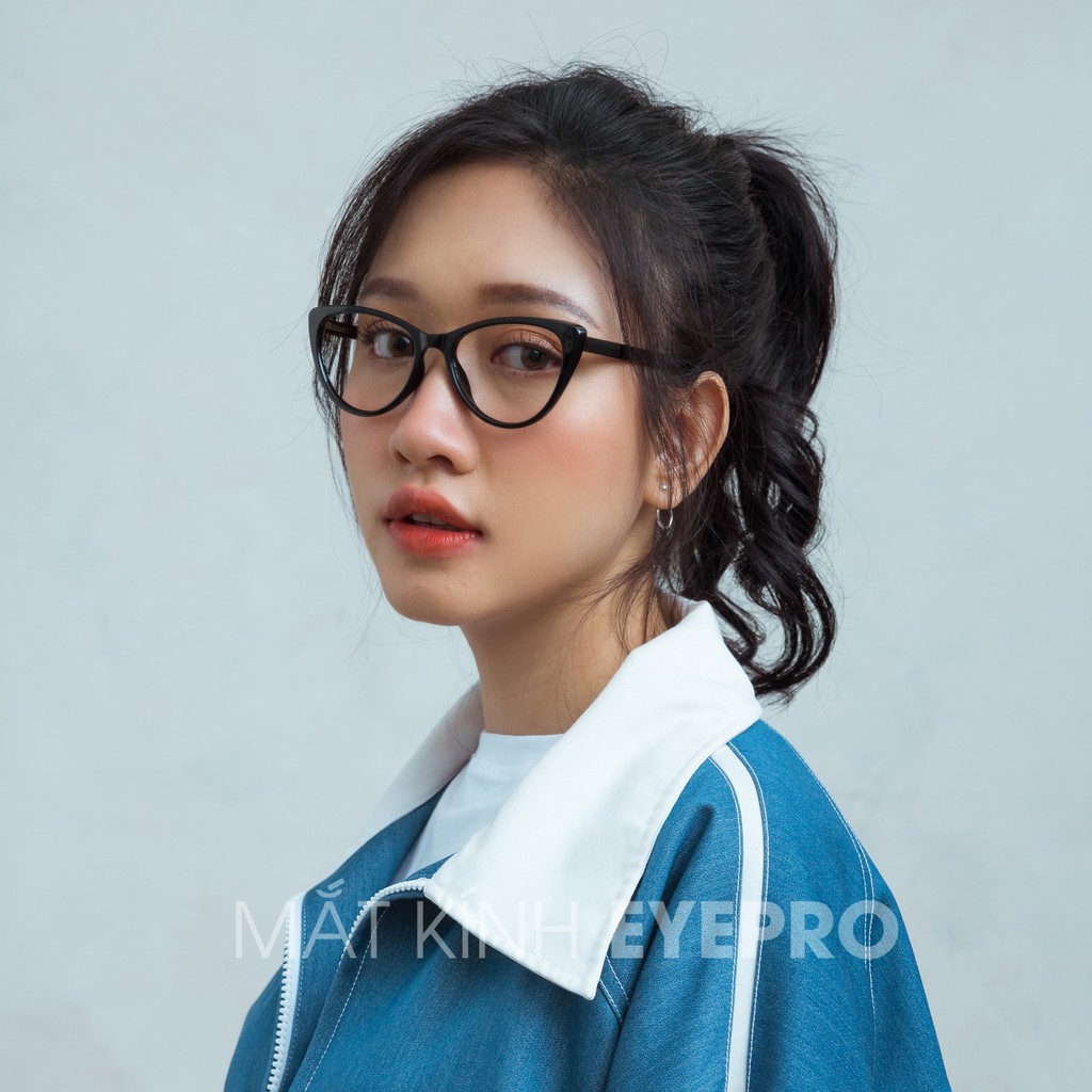 Gọng kính cận nữ lắp cận sẵn chất liệu nhựa dẻo mắt kính mèo chống ánh sáng xanh - GZ8013 Eyepro