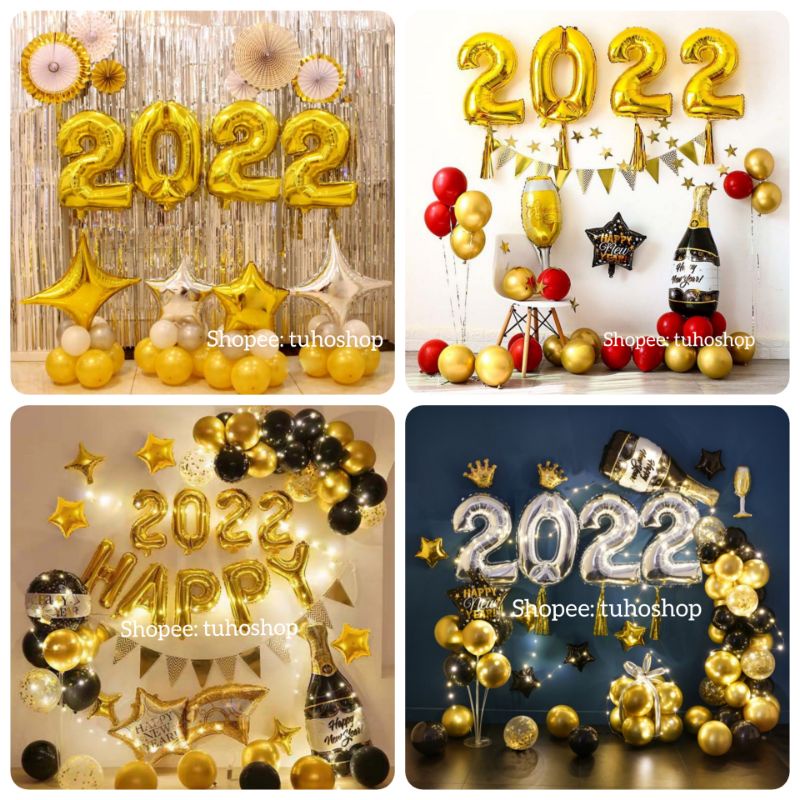 Sét bóng Happy new year trang trí Tết 2022