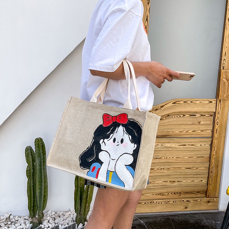 Túi tote canvas vẽ graffiti thủ công 2022 Túi tote vải lanh Túi mua sắm