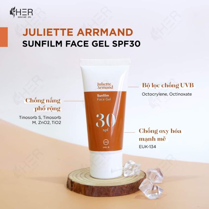 Gel tạo màng chống nắng không bết dính Juliette Armand Sunfilm Face Gel SPF30 55ml