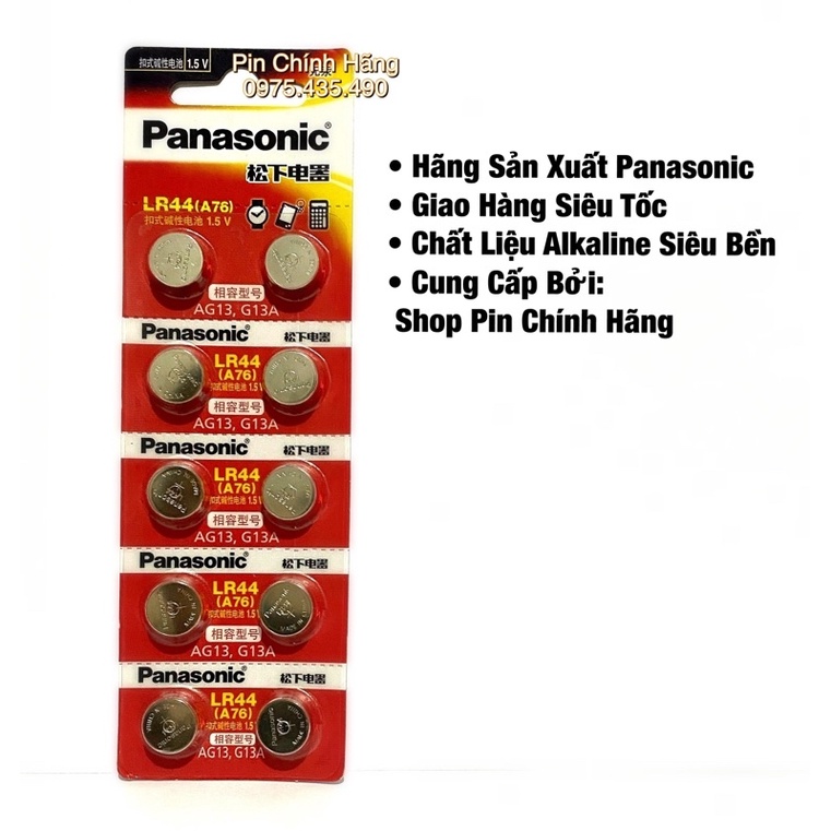 Pin LR44 A76 AG13 Panasonic Chính Hãng Vỉ 10 Viên