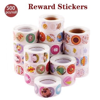 Cuộn 500 miếng dán hình tròn họa tiết động vật dễ thương cho giáo viên khen thưởng học sinh