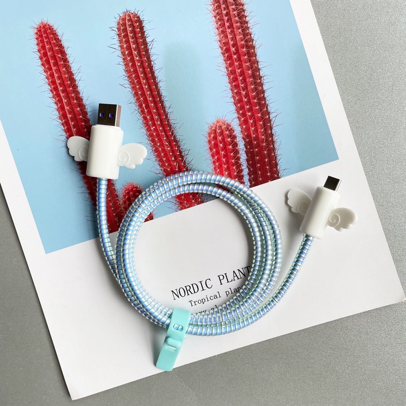 {Usb-Type C} Bộ bảo vệ dây sạc Samsung /Oppo (quấn sạc và bảo vệ đầu sạc cánh thiên thần 2 đầu)