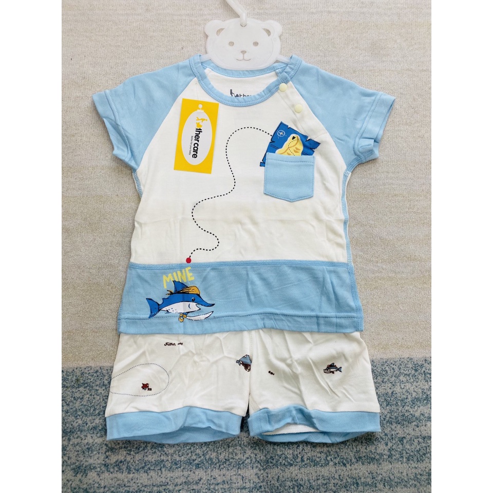 Bộ cộc tay cài vai chất sợi tre Father care cho bé