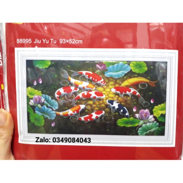 TRANH THÊU CHỮ THẬP CỬU NGƯ QUẦN HỘI 88995 (93x52) cm