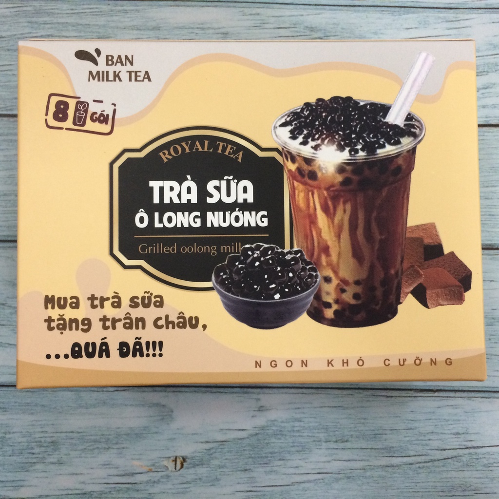 TRÀ SỮA TỰ PHA Ô LONG NƯỚNG BẢN MILK TEA NGON KHÓ CƯỠNG - HỘP 8 GÓI TRÀ SỮA 22GR + 8 GÓI TRÂN CHÂU 30GR - DATE DÀI