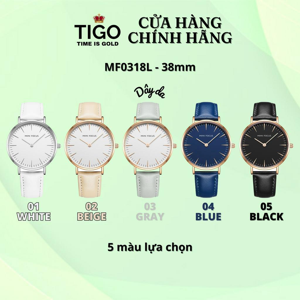 Đồng Hồ Nữ MINI FOCUS MF0318L.05 Dây Da Đen Viền Vàng Hồng Thép Không Gỉ Cao Cấp Mặt Tròn Đường Kính 38mm Chống Nước