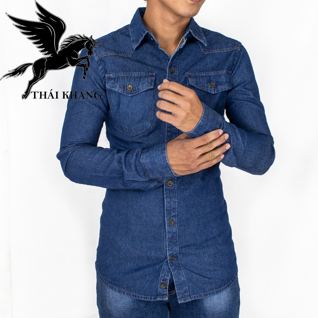 áo jean nam dài tay cao cấp vải cotton dày đẹp hàng chuẩn size vải đẹp | BigBuy360 - bigbuy360.vn
