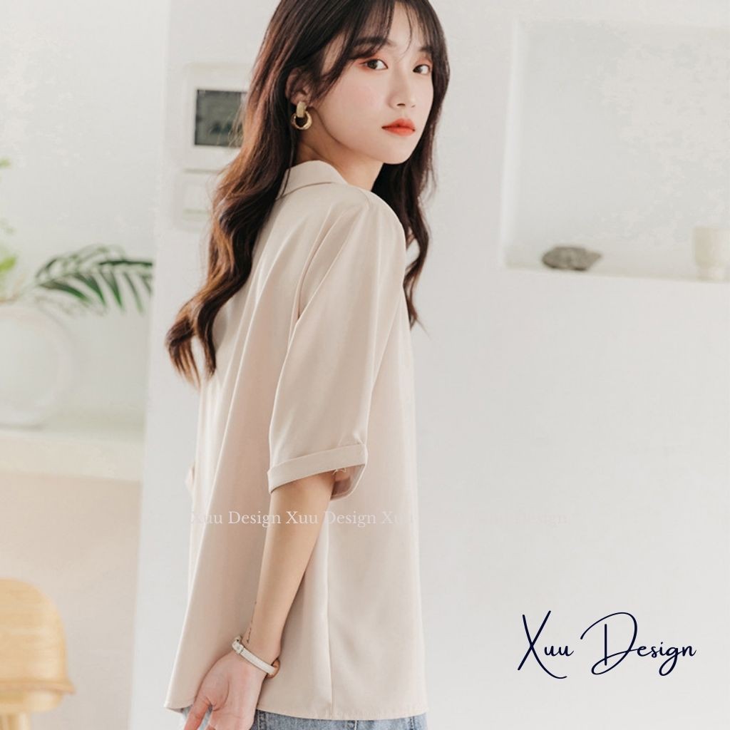 Áo sơ mi nữ cổ vest Xuu Design Áo nữ ngắn tay trơn kiểu dáng basic thời trang chất vải mềm chống nhăn SK06