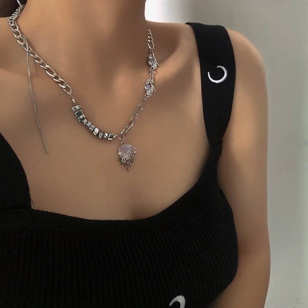 Dây chuyền 19904 đá mặt trăng có khung thời trang sang trọng cá tính dễ phối đồ cho nam nữ