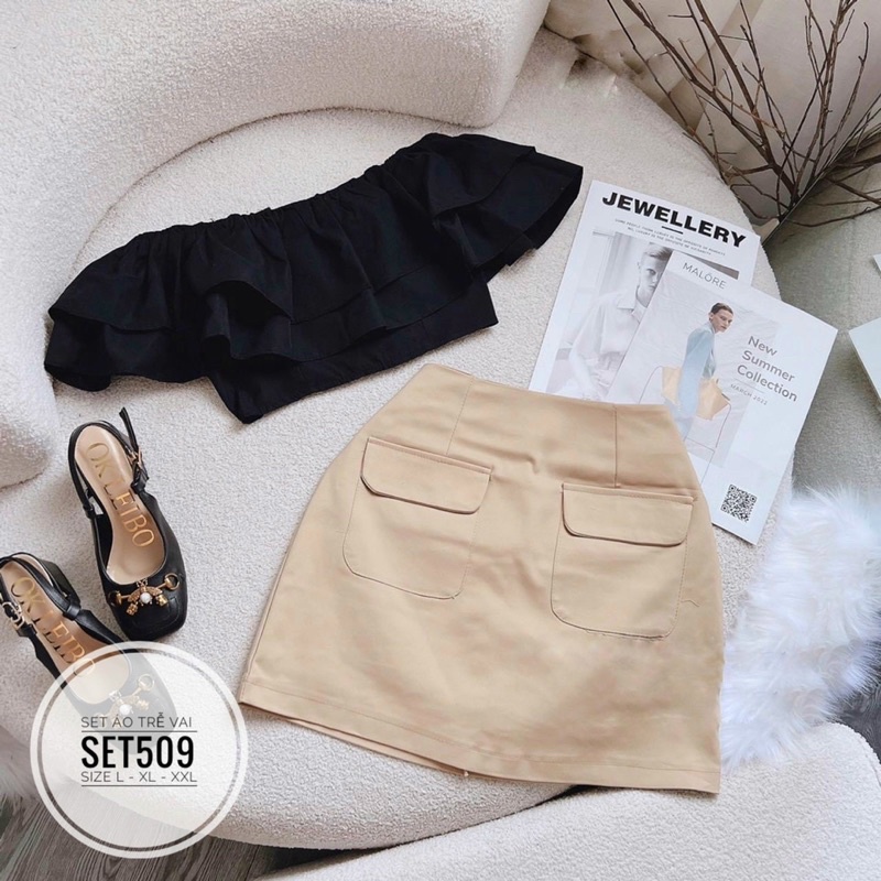 [ CHUBBY BIGSIZE ] SET ÁO TRỄ VAI + CHÂN VÁY