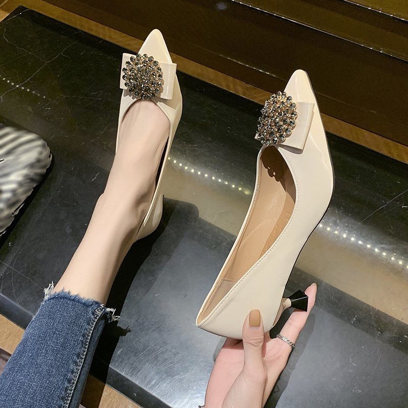 Giày cao gót mũi nhọn phối pha lê sáng màu trắng thanh lịch cho cô dâu/phù dâu