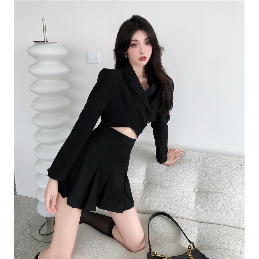 Set Áo Vest Nữ Ulzzang + Quần Váy Thanh Lịch - Áo đan chéo thời trang