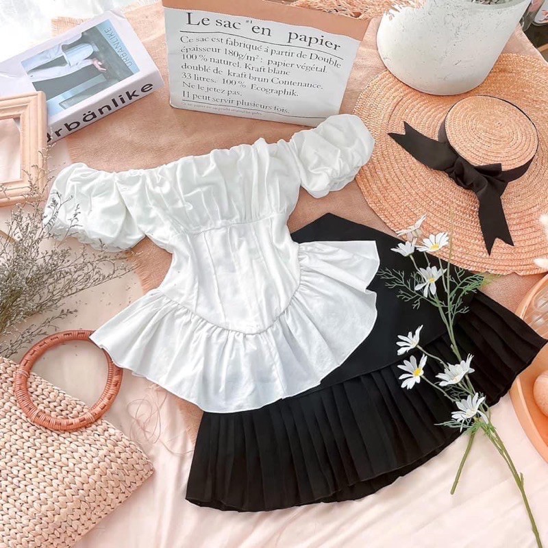 Áo trễ vai tay phồng ôm eo | BigBuy360 - bigbuy360.vn