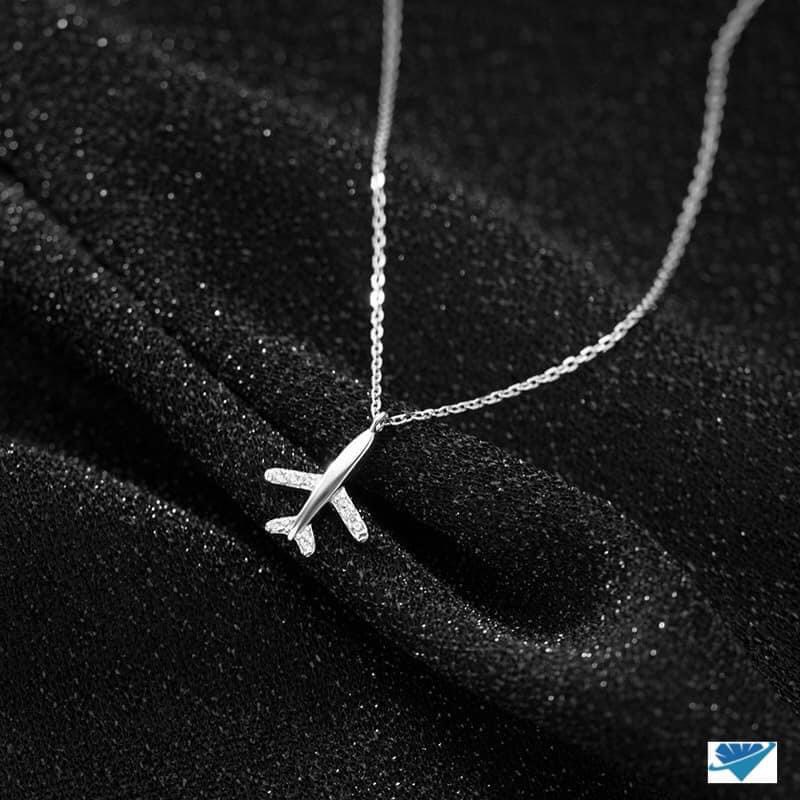 Dây chuyền bạc, vòng cổ nữ máy bay đính đá nhỏ xinh xắn - Kho sỉ bạc Nhất Linh