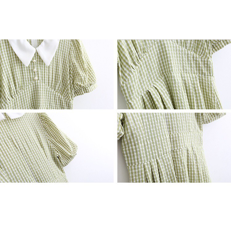 Đầm dài cổ chữ V ngắn tay họa tiết kẻ sọc ca rô thời trang 44719