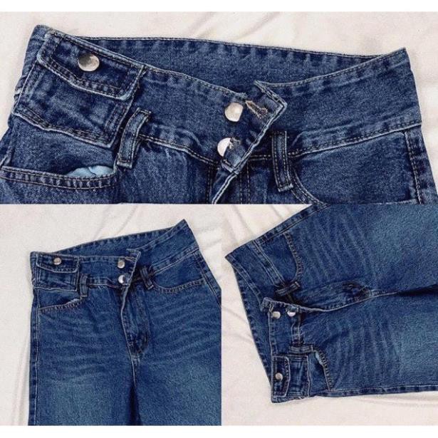 Quần Jeans Ống Suông Cạp Cao, Quần Ống Rộng 2 Khuy Túi Nắp, Quần Bò Dày Dặn Form Chuẩn Tôn Dáng