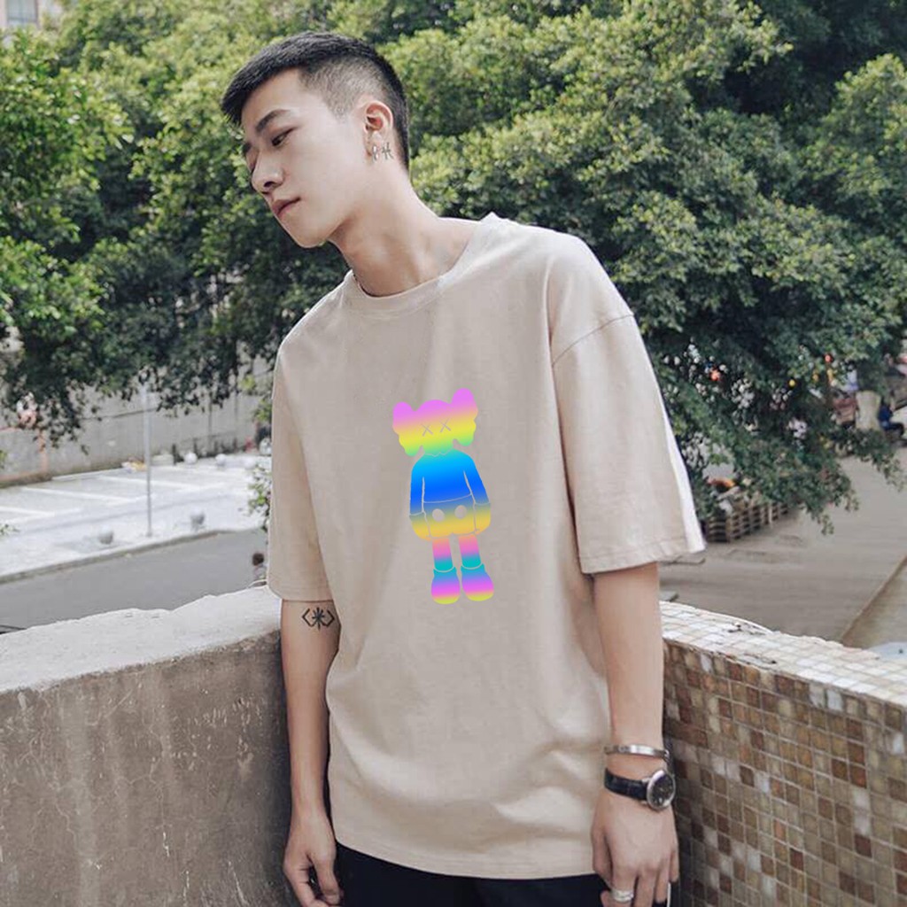 Áo Thun Unisex Basic Tee Phông Hình Phản Quang Kaws Nam Nữ Tay Lỡ Oversize Form Rộng 11 Màu