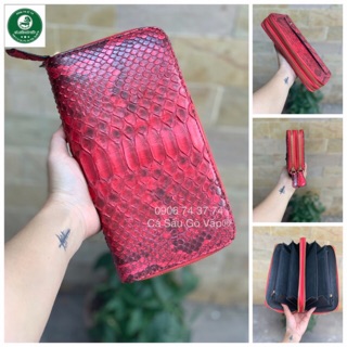 Ví da trăn 2 khuôn màu đỏ - cá sấu gò vấp