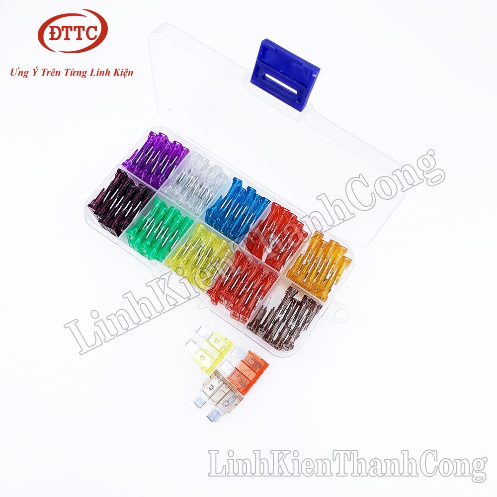 Bộ 100 Cầu Chì Dự Phòng Cho Xe Hơi, Xe Máy, Xe Tải Cỡ Mini, Cỡ Nhỏ, Cỡ Vừa