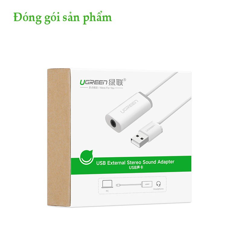 Bộ chuyển đổi USB sang cổng âm thanh 3.5mm UGREEN US206 30712 màu trắng