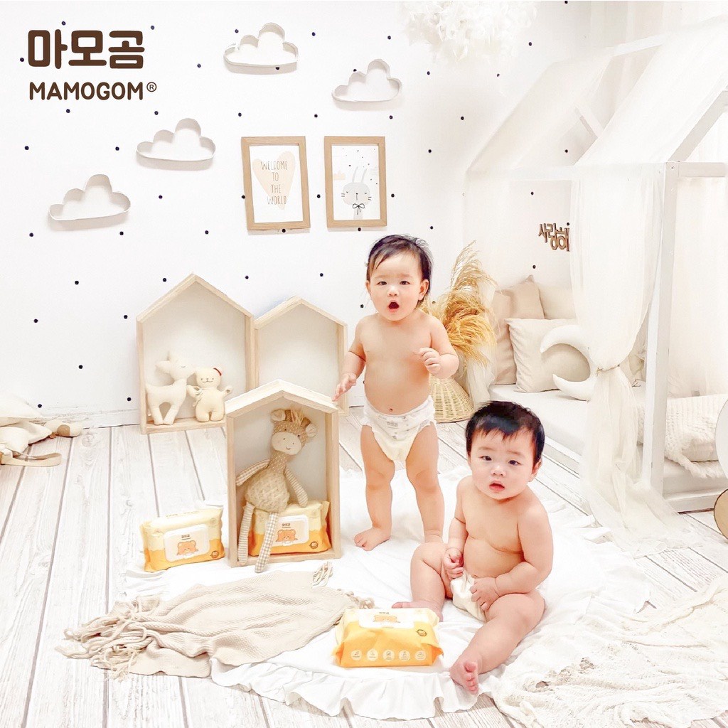Khăn ướt cao cấp Mamogom Hàn Quốc 100% sợi giấy organic cotton mềm mịn không cồn an toàn cho da bé bịch 80 tờ