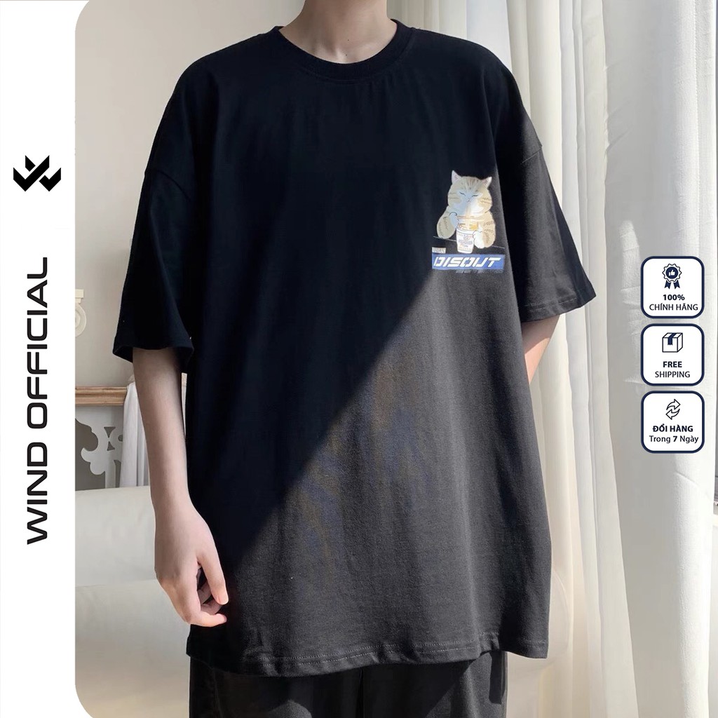 Áo thun tay lỡ Wind phông unisex form rộng Mèo Ly nam nữ cotton oversize ulzzang