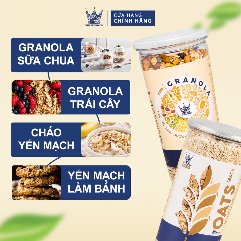 [Mã BMLT35] [Combo Chuẩn Dáng] Granola Ăn Kiêng Siêu Hạt 500gr + Yến Mạch Ăn Kiêng 500gr Nhập Khẩu Úc Vua Yến Mạch