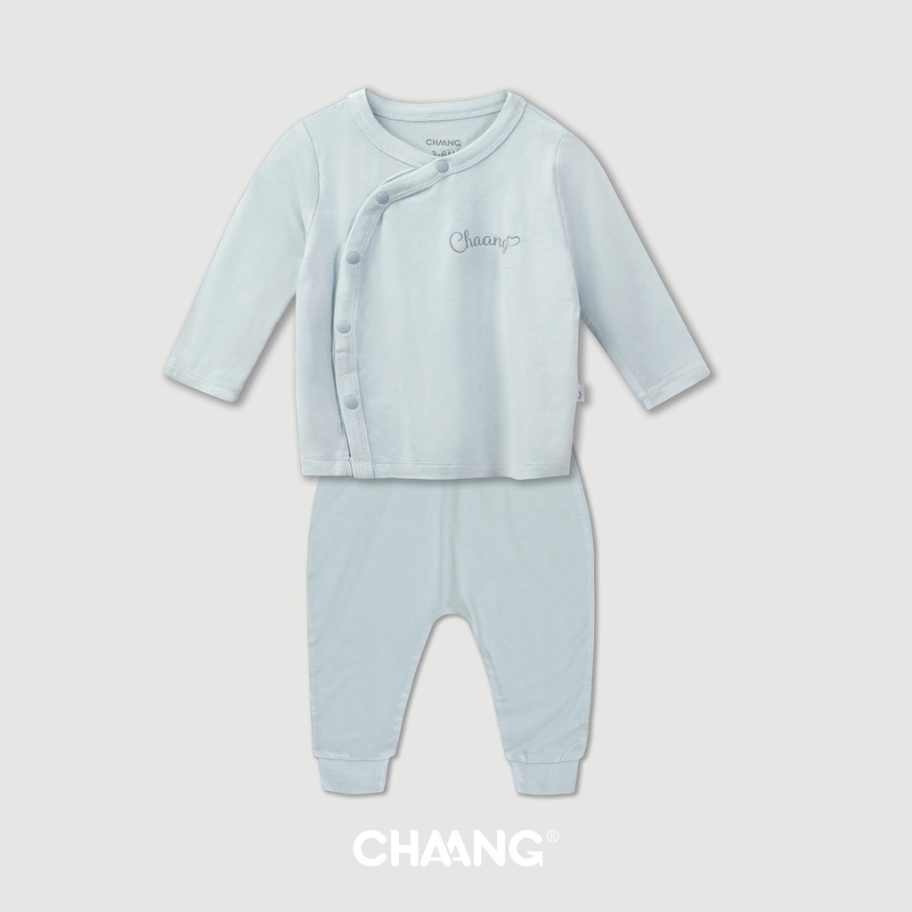 Bộ dài cúc chéo SUMMER xanh da trời, đồ quần áo sơ sinh Chaang cotton an toàn cho bé