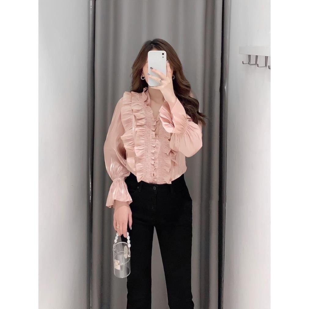 Áo Sơ Mi Nữ Lụa Oganza Ánh Ngọc Trai | Sơ Mi Nữ Phối Layer Bèo - Hàng Thiết Kế MYAN FREESHIP ELLY CLOTHING1