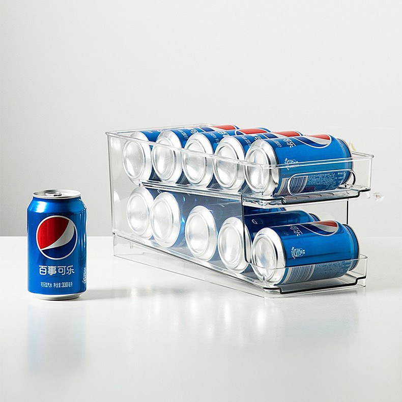 Khay 2 tầng đựng lon nước ngọt và bia trong tủ lạnh bằng nhựa cao cấp
