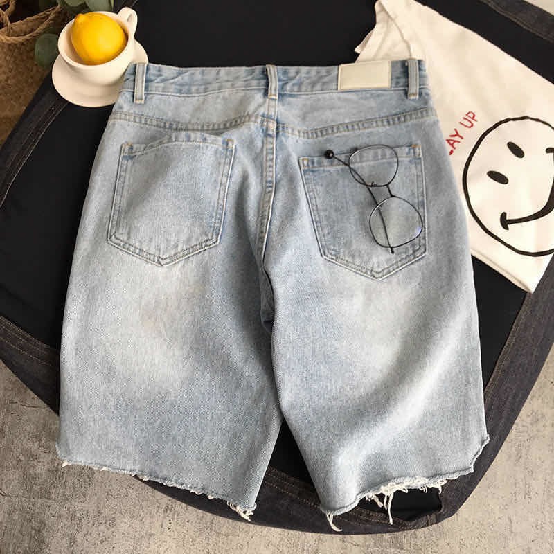 【READY STOCK】Quần Jeans Lửng Rách Gối Thời Trang Cá Tính Dành Cho Nam