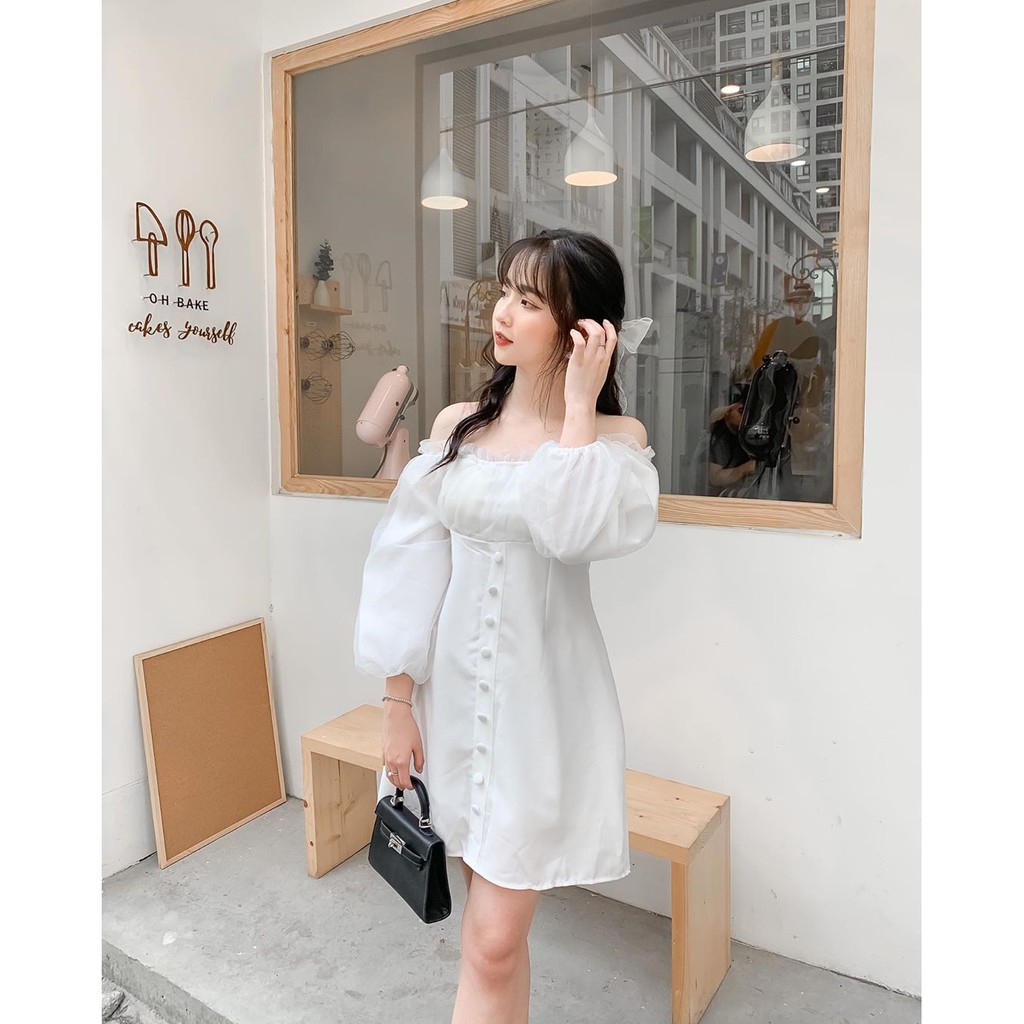 Đầm dạo phố bánh bèo trễ vai phối nút - Susan dress | BigBuy360 - bigbuy360.vn