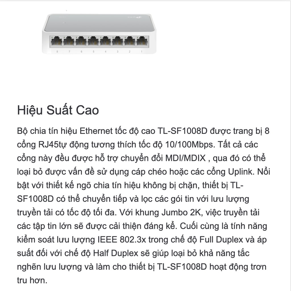 Bộ Chia Tín Hiệu Để Bàn 8 cổng 10/100Mbps TL-SF1008D - Hàng Chính Hãng BH 2 Năm