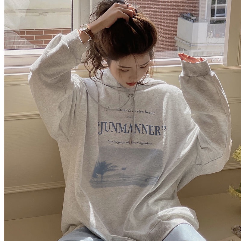 Áo hoodie dáng rộng phong cách mùa xuân thu kiểu Hàn năng động cho nữ