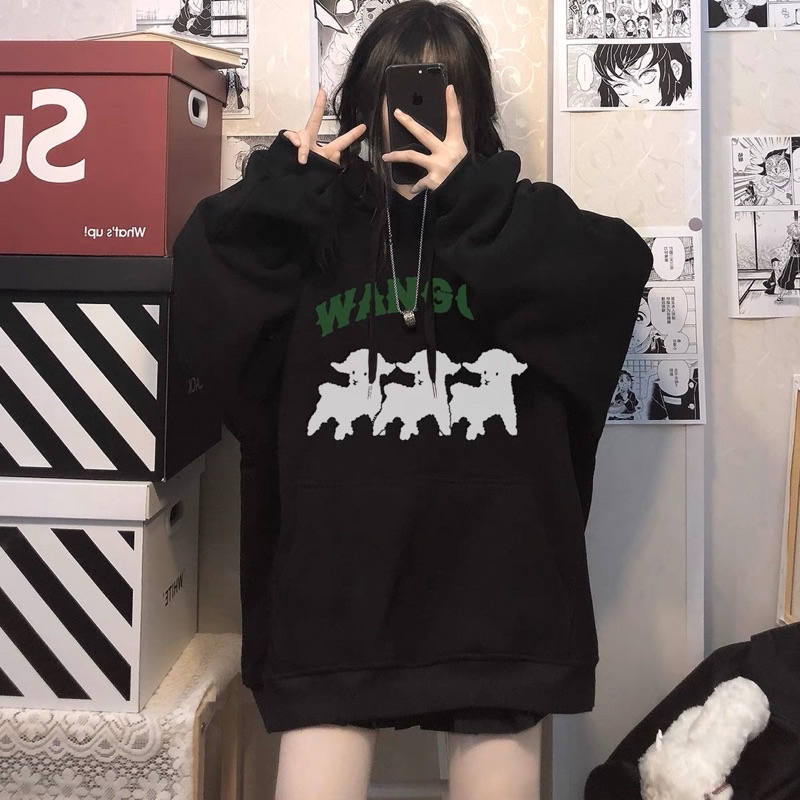 Áo Hoodie Nỉ Bông Túi Bụng Tay Suông WANGQQ Cừu