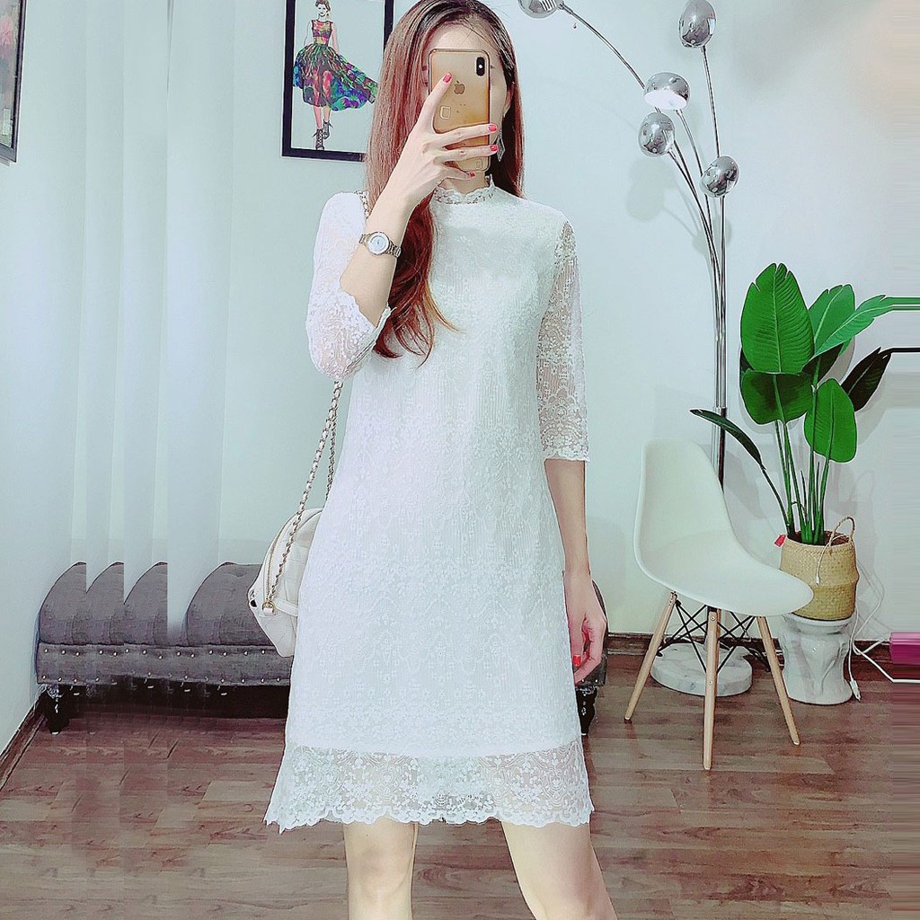 Đầm ren trắng dự tiệc dáng suông hot nhất 2020