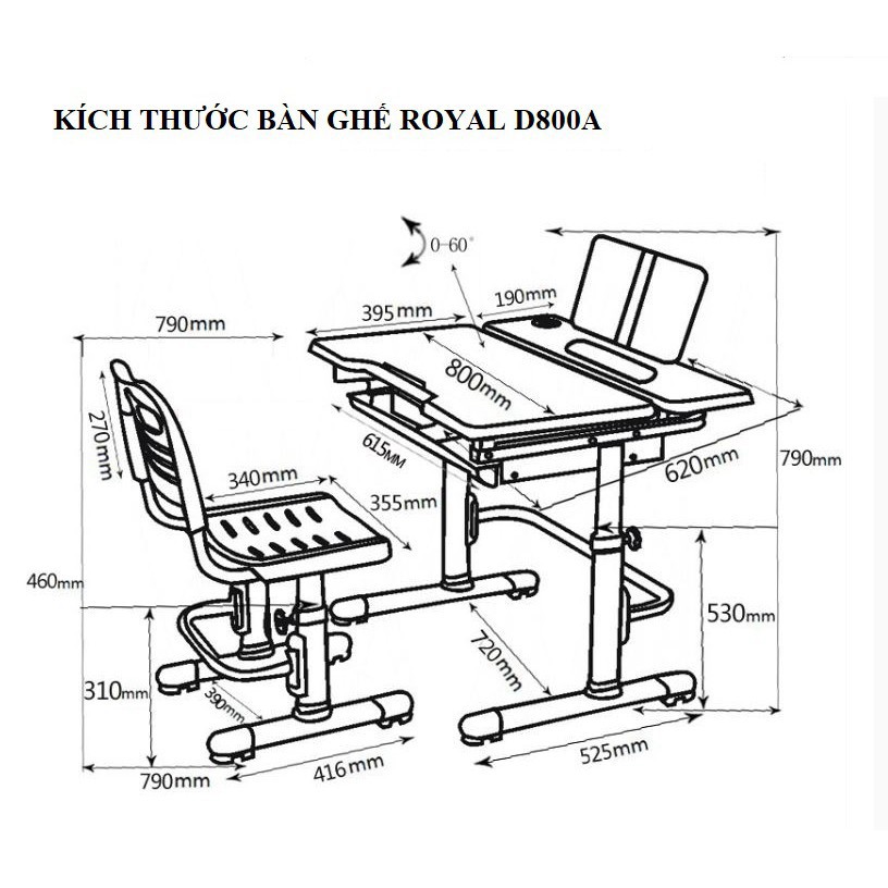 Bộ Bàn Ghế Học Thông Minh Chống Gù Chống Cận ROYAL D800A 80cm_A8 | BigBuy360 - bigbuy360.vn