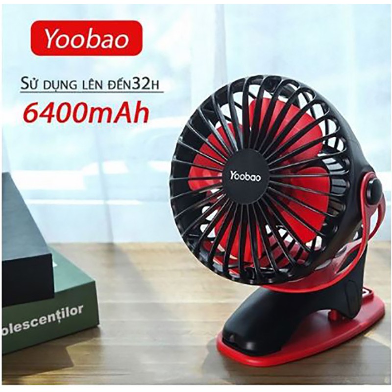 Quạt tích điện Yoobao 6400 mah Chính Hãng kẹp sạc mini , cầm tay 4 cấp gió - Liên tục 32 giờ