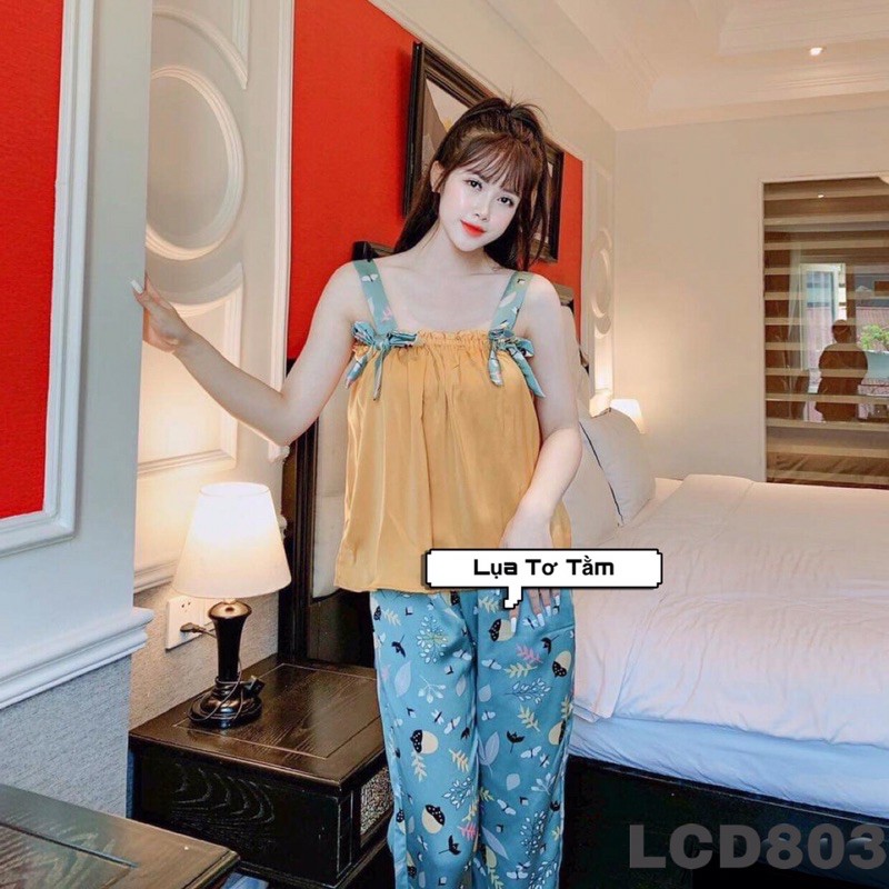 Bộ Mặc Nhà Sét Áo Hai Dây Quần Dáng Dài Chất Lụa Cực Xinh