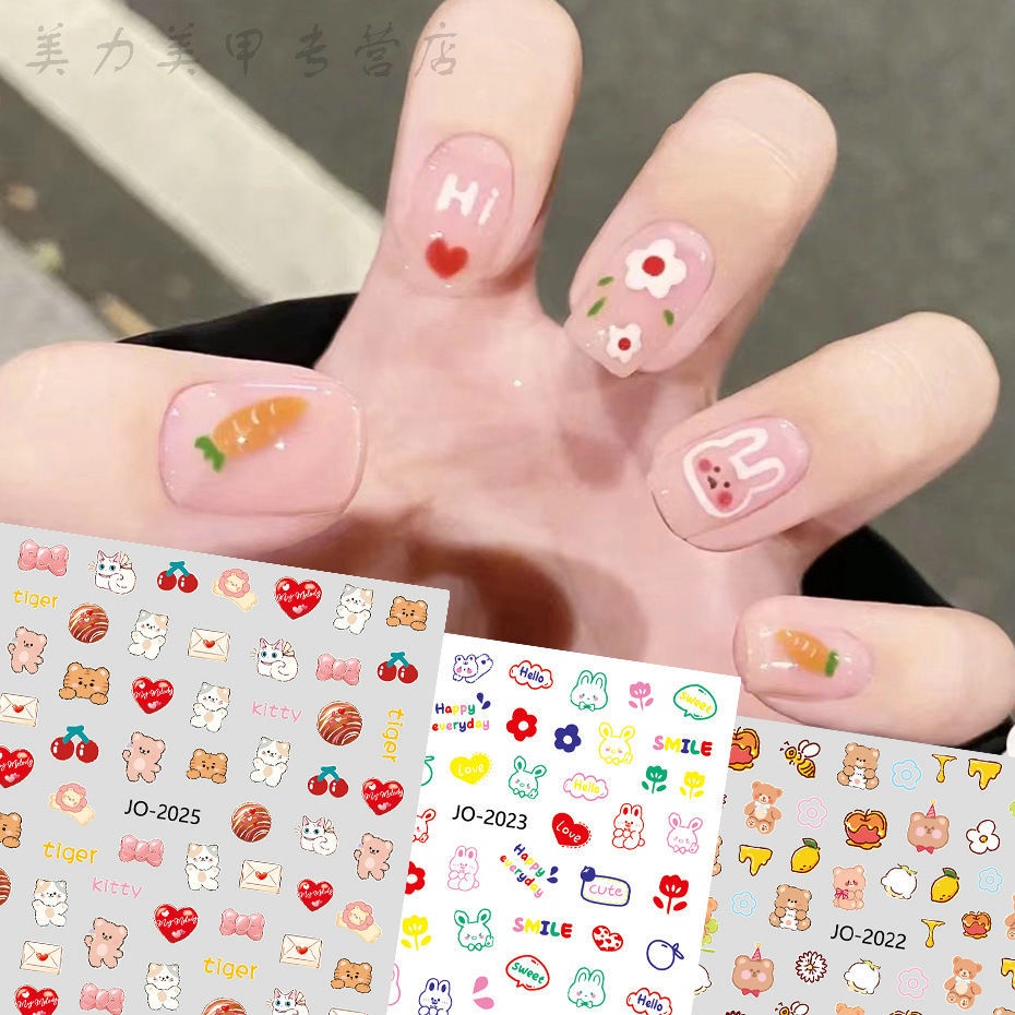 Miếng dán trang trí móng tay nghệ thuật STZPRONAIL DIY kiểu dáng gấu/ thỏ hoạt hình đáng yêu