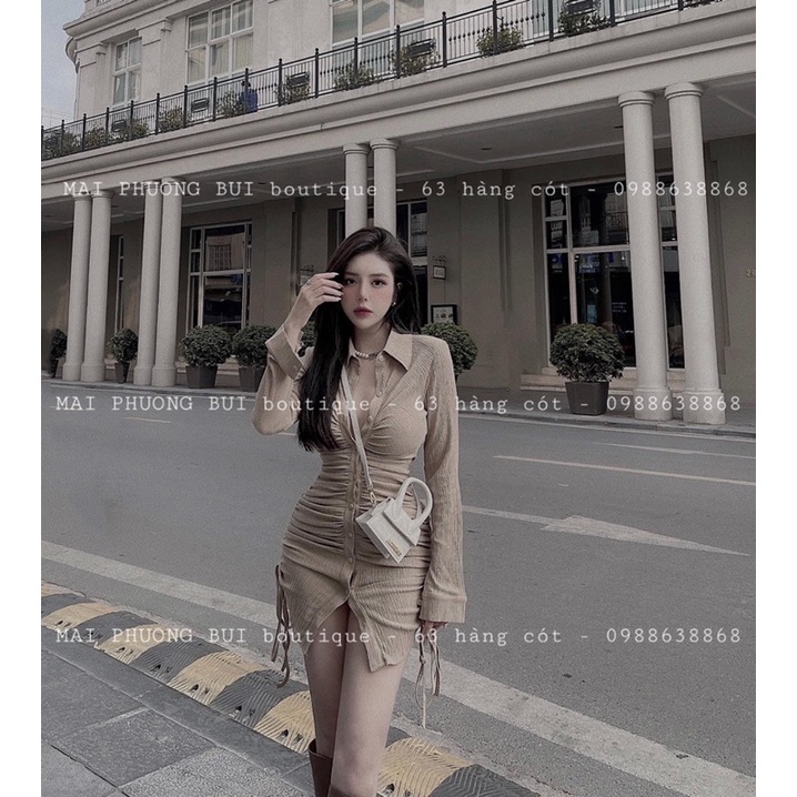 Đầm body nhún rút dây cổ đức mai phương bùi